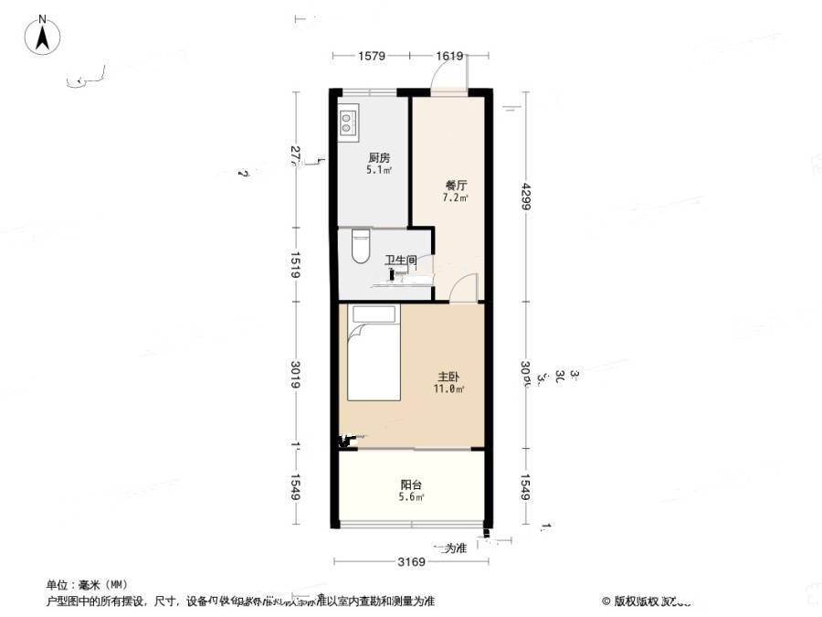 仙林苑1室1厅1卫34㎡户型图