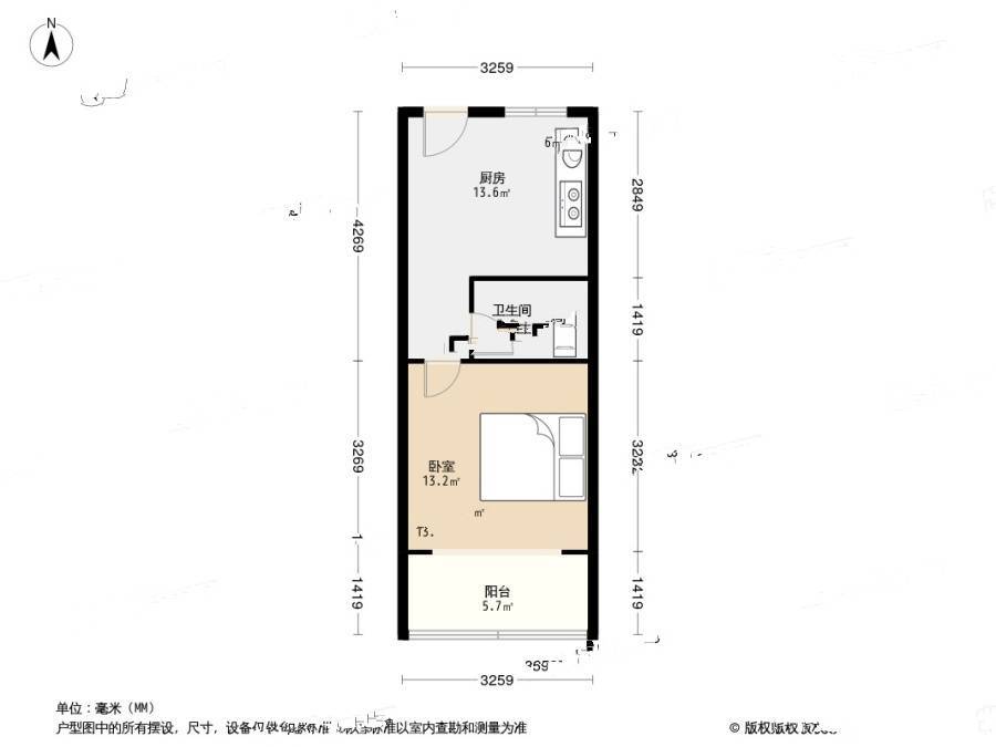 仙林苑1室1厅1卫34㎡户型图