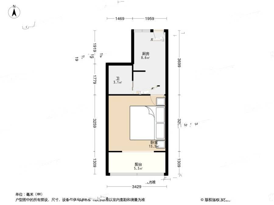 白泽弄1室1厅1卫29.3㎡户型图