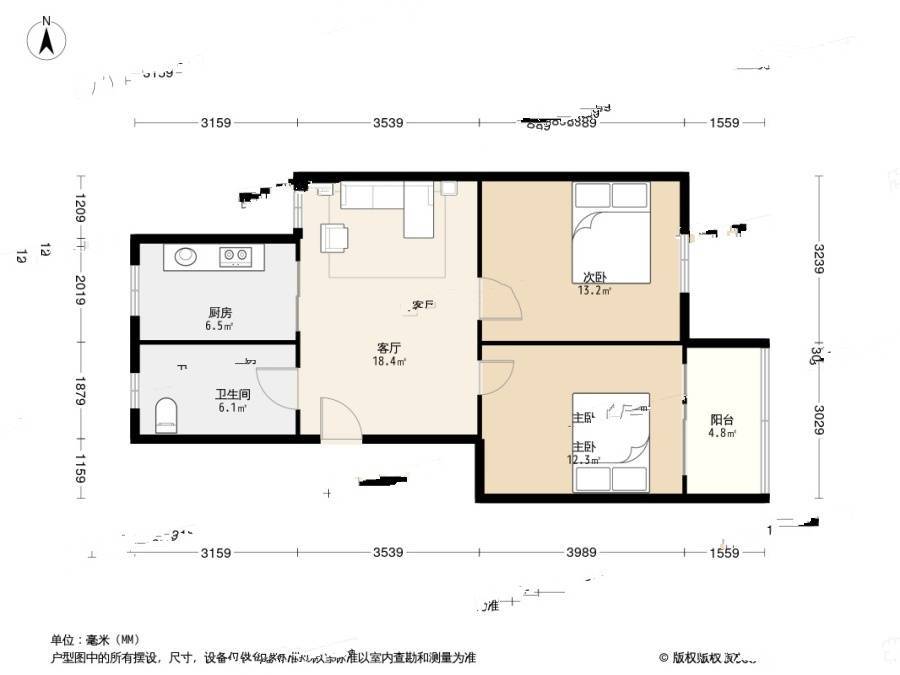 朝晖八区2室1厅1卫70.1㎡户型图