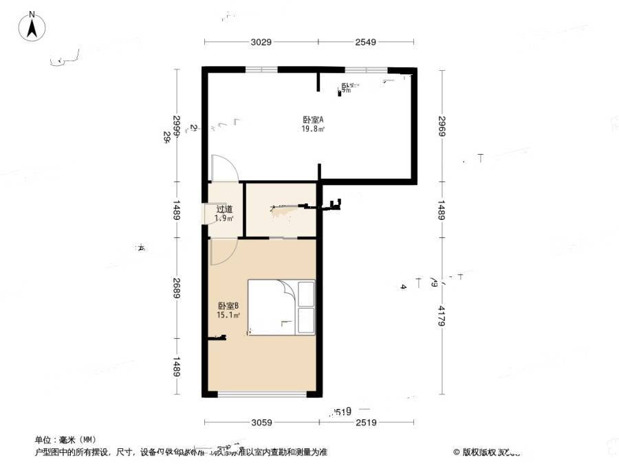 望江家园东园1室1厅1卫39.8㎡户型图