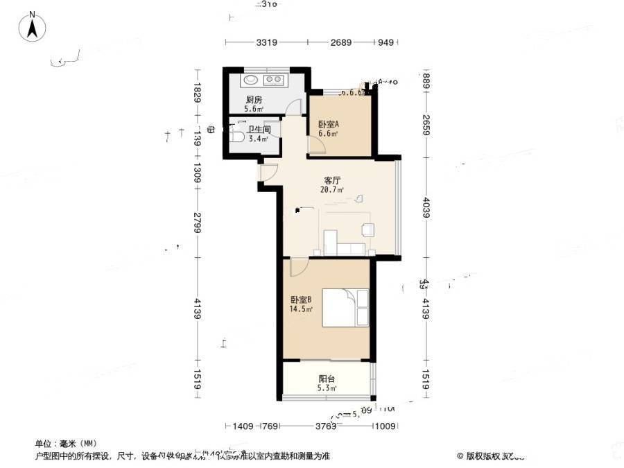 望江家园东园2室1厅1卫68.5㎡户型图