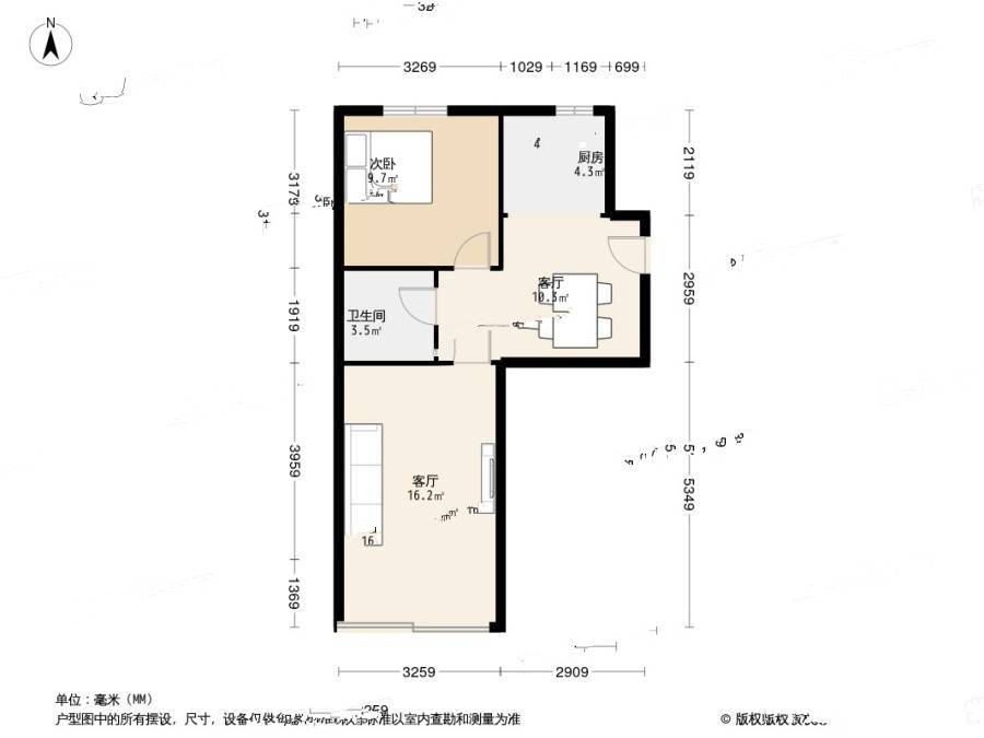 横燕子弄2室1厅1卫57㎡户型图