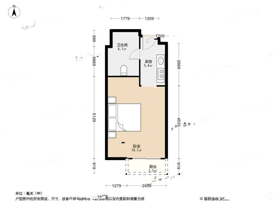 留庄1室0厅1卫48.8㎡户型图