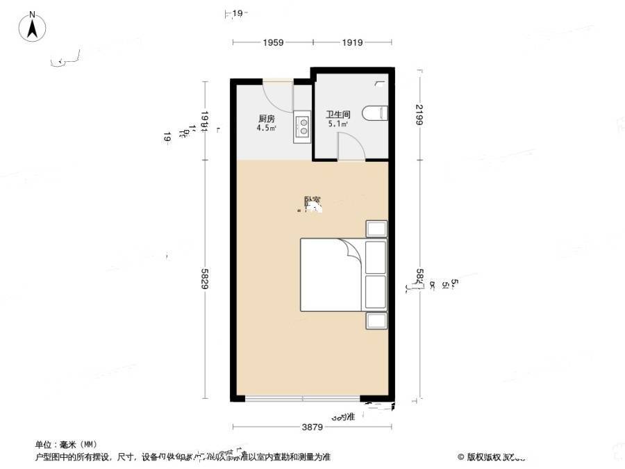 金沙居1室1厅1卫43.6㎡户型图