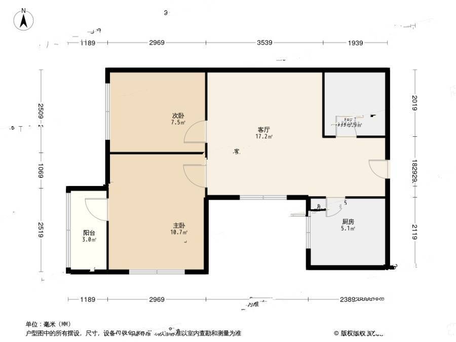 金牛坊2室1厅1卫55.7㎡户型图