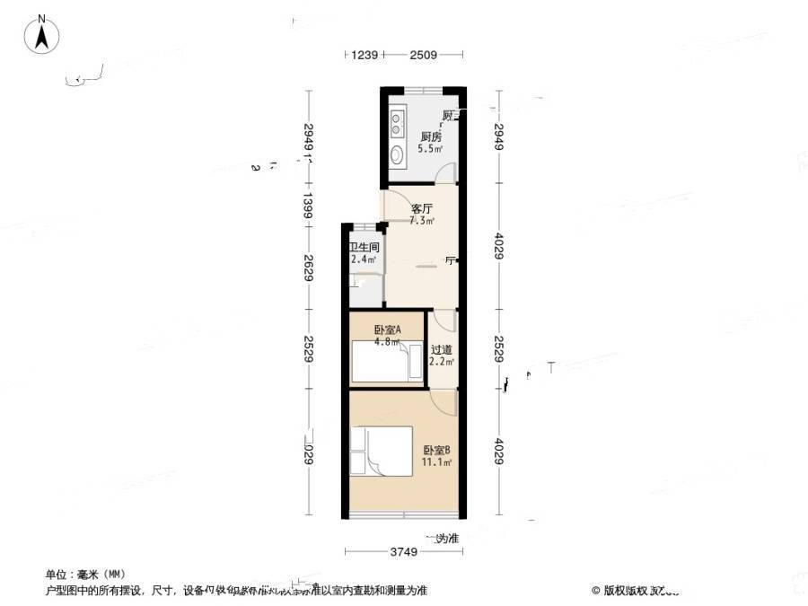 景芳新五区2室1厅1卫48.7㎡户型图