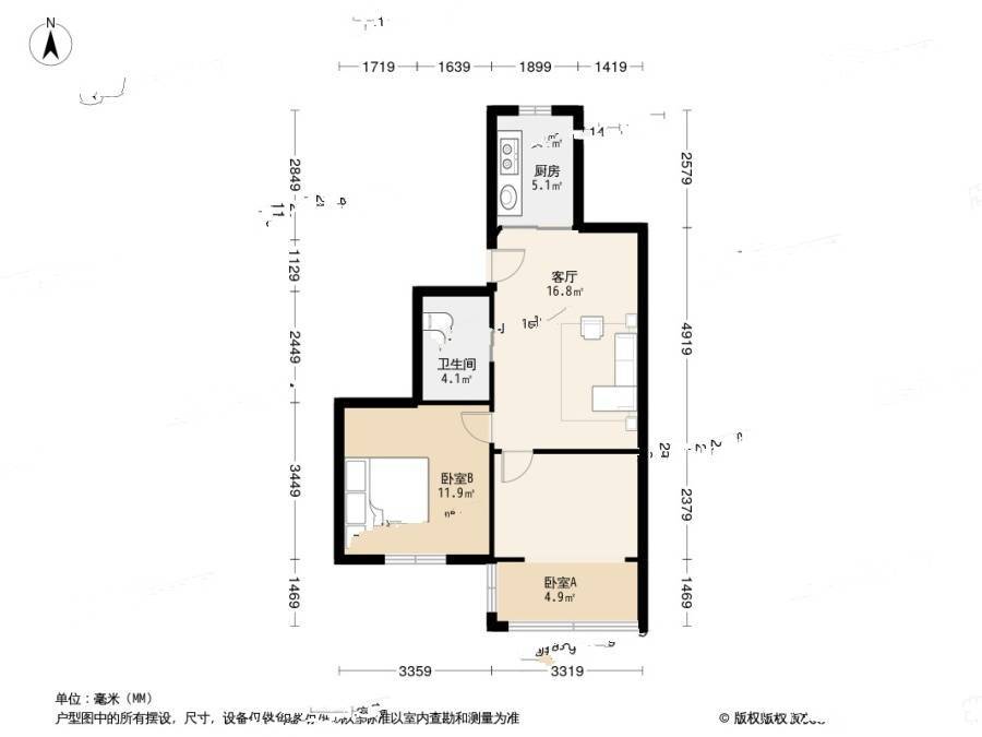 景芳新五区2室1厅1卫68.5㎡户型图