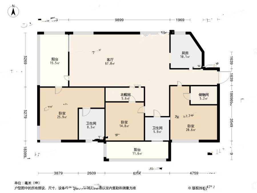 彩虹城3室2厅2卫157.3㎡户型图