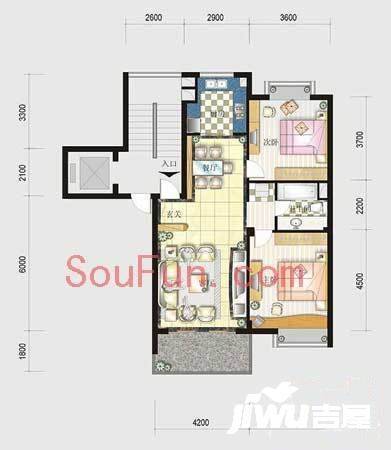 通策广场商铺2室2厅1卫96.1㎡户型图