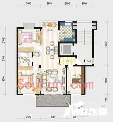 通策广场商铺3室2厅2卫125.7㎡户型图