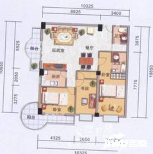 暨济春天园3室2厅2卫149.7㎡户型图