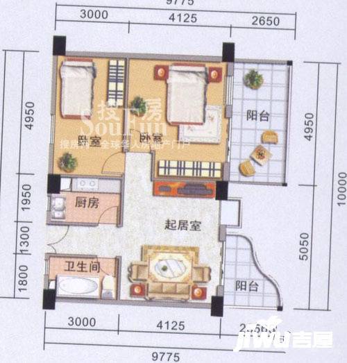 暨济春天园2室1厅1卫71.7㎡户型图