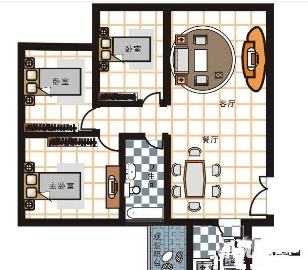 华生汉口城市广场3室1厅1卫87㎡户型图