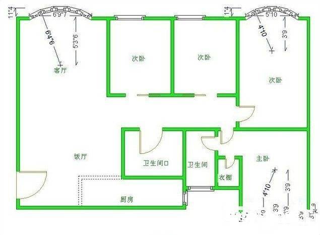 金鹤园二期4室2厅2卫120㎡户型图