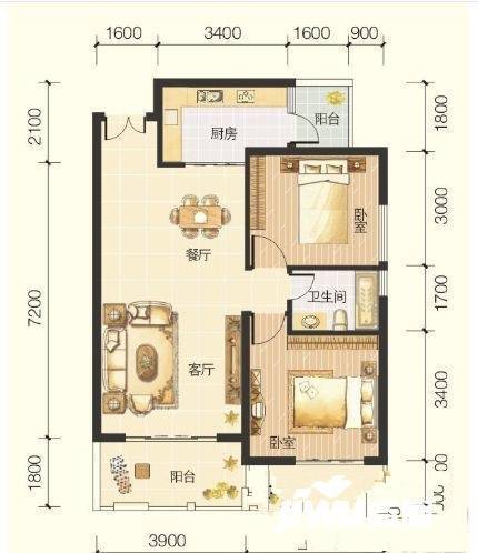 金鹤园二期2室2厅1卫104㎡户型图