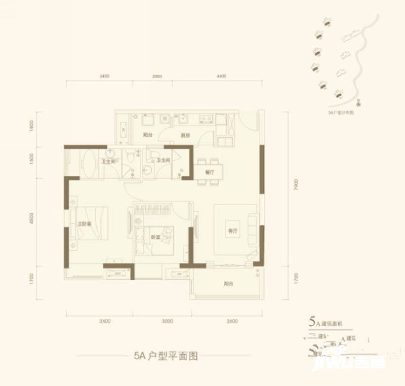 纯水岸东湖别墅2室2厅1卫95㎡户型图