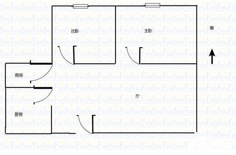 蔡家田B区2室1厅1卫63㎡户型图