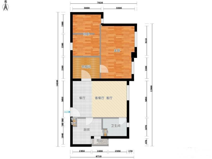 宝利金国际广场3室1厅1卫85㎡户型图
