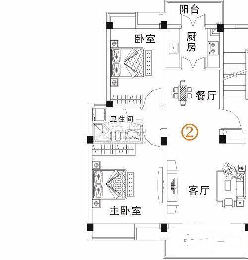 米兰小镇2室2厅1卫82.6㎡户型图