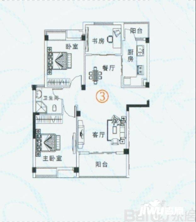 米兰小镇3室2厅1卫96㎡户型图