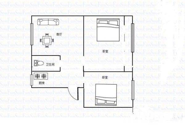 阮家台小区2室1厅1卫56㎡户型图