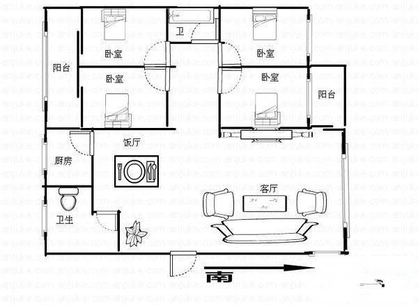 省财专宿舍3室2厅2卫126㎡户型图