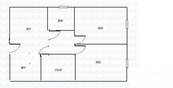 振升公寓楼2室2厅1卫89㎡户型图