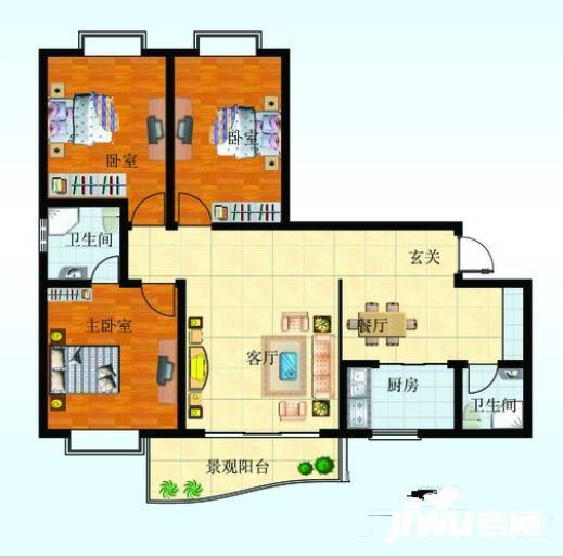 武广公寓3室2厅2卫118㎡户型图