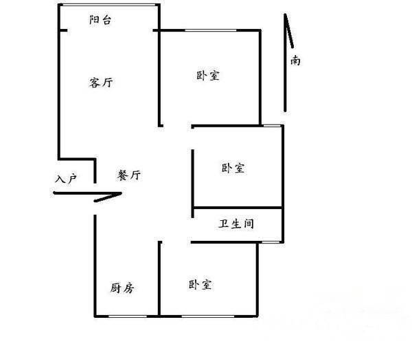 中行宿舍（高雄路）3室1厅1卫88㎡户型图