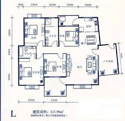 南湖半岛花园4室2厅2卫160㎡户型图