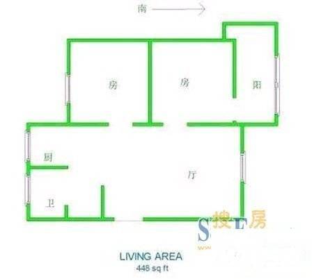 五元里3室1厅1卫74㎡户型图