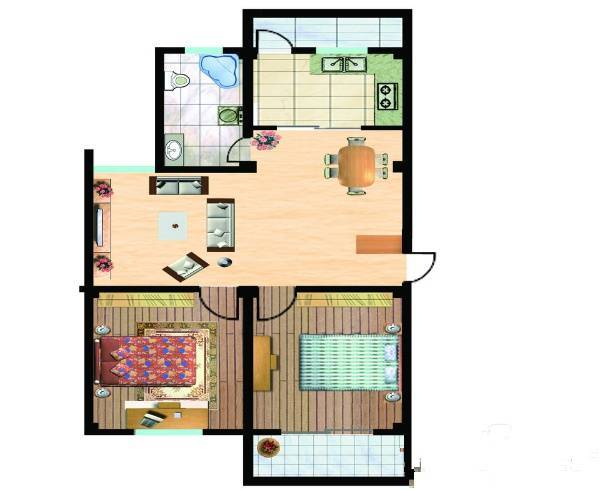 百步亭花园景兰苑2室2厅1卫90㎡户型图