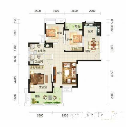 南湖成功花园2室2厅1卫103㎡户型图