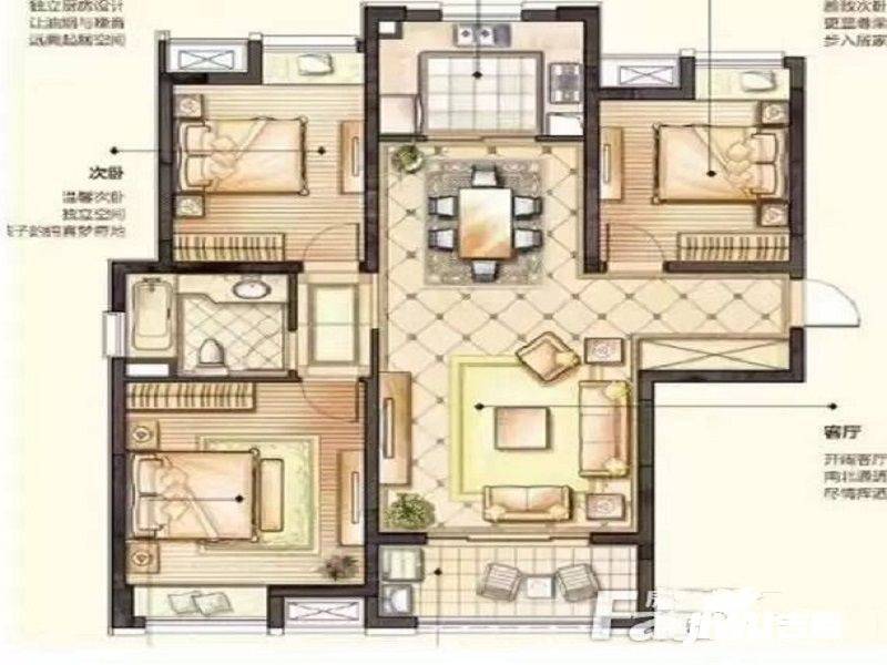 港口家园3室2厅1卫120㎡户型图