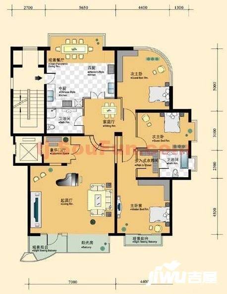 方正山海天3室3厅2卫214㎡户型图