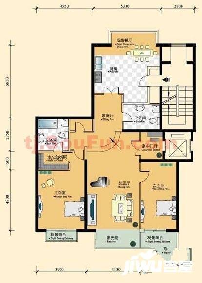 方正山海天2室3厅2卫165.1㎡户型图