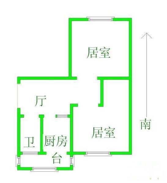 丁字沽十一段2室1厅1卫55㎡户型图