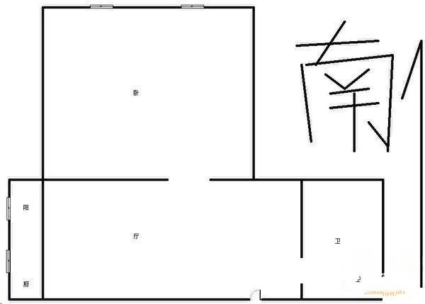 湖心巷三条1室1厅1卫37㎡户型图