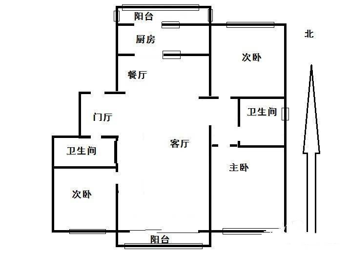 龙居花园3室2厅2卫127㎡户型图