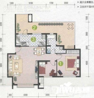 金地格林世界2室2厅1卫93㎡户型图