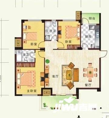 金地格林世界橡树苑3室2厅2卫136㎡户型图