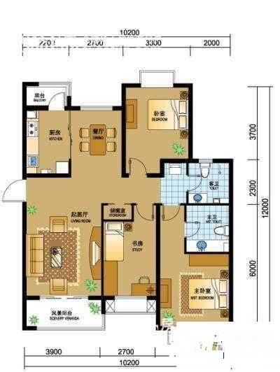 泰达园二期3室2厅2卫175㎡户型图