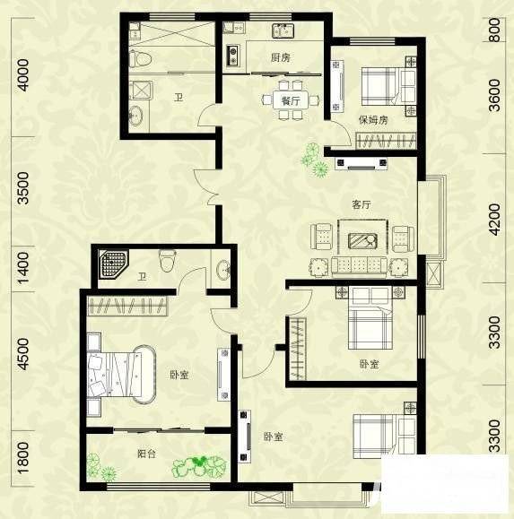 泰达园二期4室1厅2卫176㎡户型图