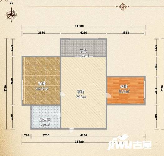 河北区金海花园2室1厅1卫80㎡户型图