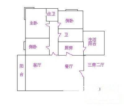 大通时尚花园3室2厅2卫124㎡户型图