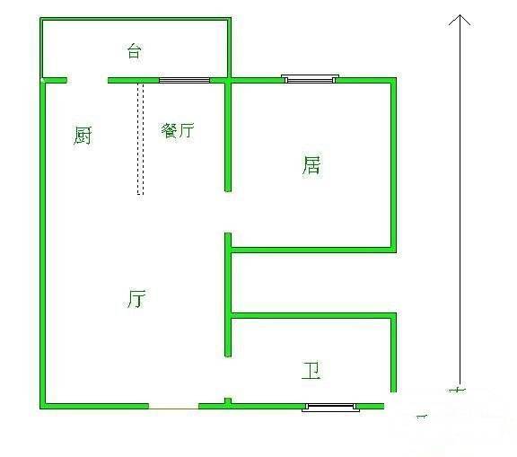 翠荫里1室1厅1卫58㎡户型图