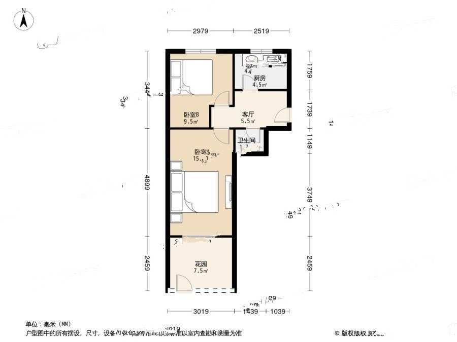 锦州里2室1厅1卫51.6㎡户型图