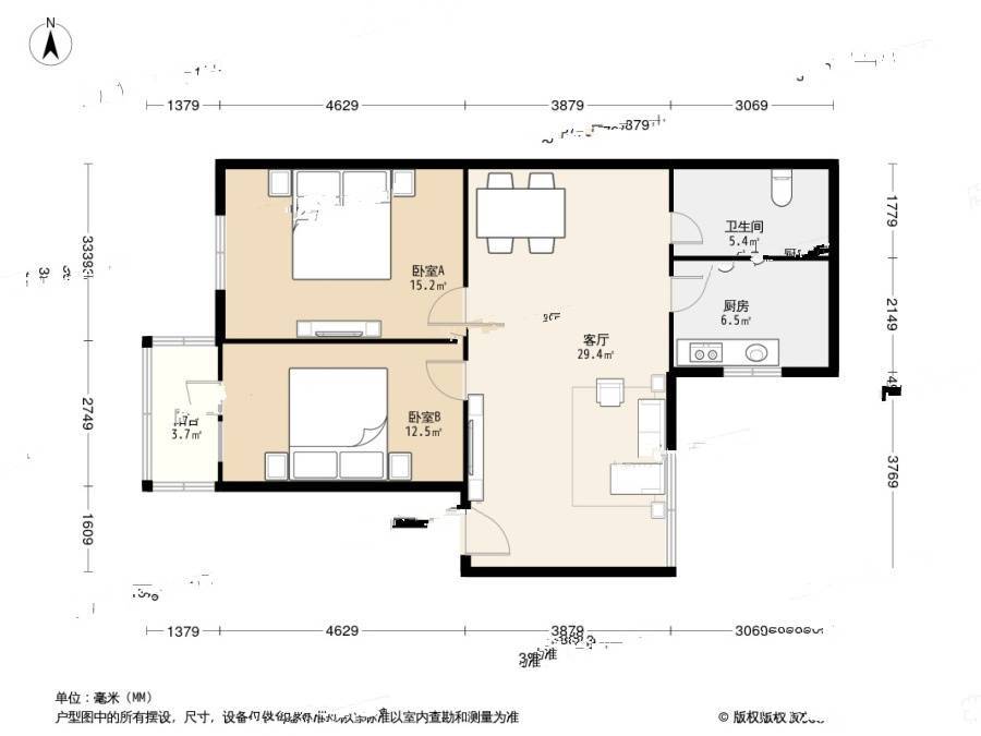 锦州里2室1厅1卫99.3㎡户型图