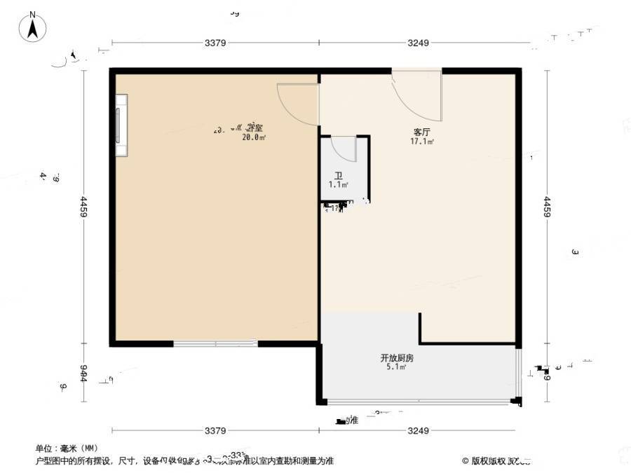 塘沽长江里1室1厅1卫42.3㎡户型图